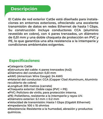 Cable Red Exterior Cat5e Doble Chaqueta Pvc 305 Metros Ulink