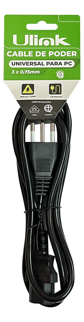 Cable De Poder Para Pc 250v 10amp 100% Cobre 1.8 Metros