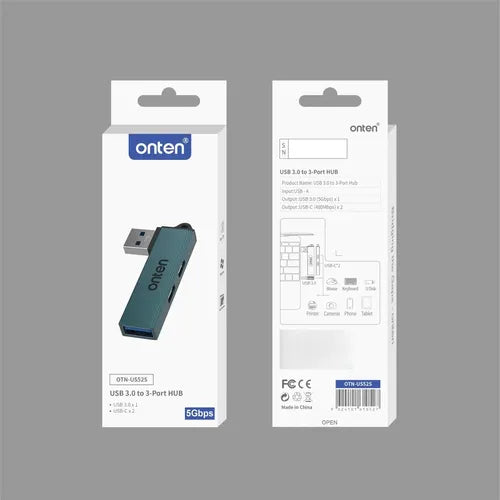 Hub Usb 2.0 A 2 Usb C Y Usb 3.0 Otn-us52s Onten Azul Petróleo
