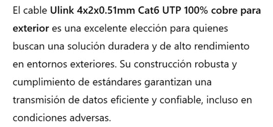 Cable Utp 100% Cobre Exterior Cat6 100mt Ulink 4x2x0.51mm