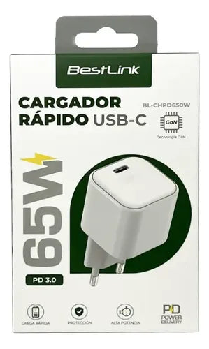 Cargador Carga Rapida 65w Usb C Para Android iPhone Blanco