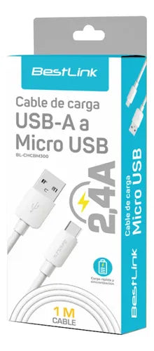Cable Usb-a A Micro Usb 1m Bestlink 2.4a 12w Carga Rápida Pvc Blanco