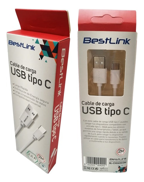 Cable Carga Usb A Tipo C Carga Rápida 2,4amp 2m Bestlink