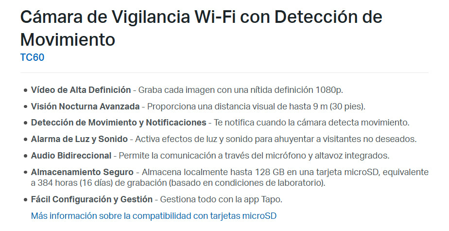 Cámara Vigilancia Wi-fi Tp-link Tapo Tc60 Seguridad Interior