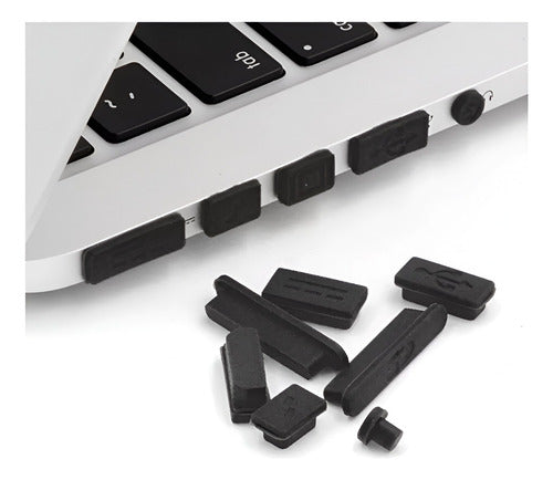 Tapon Silicona Antipolvo 12 Piezas Para Notebook Macbook - - Negro