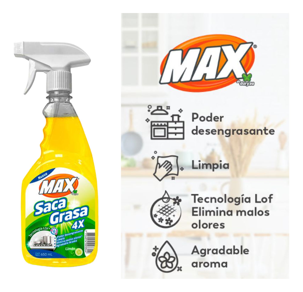 Saca Grasa Max 650 Ml Limpiador Frasco Gatillo Limón