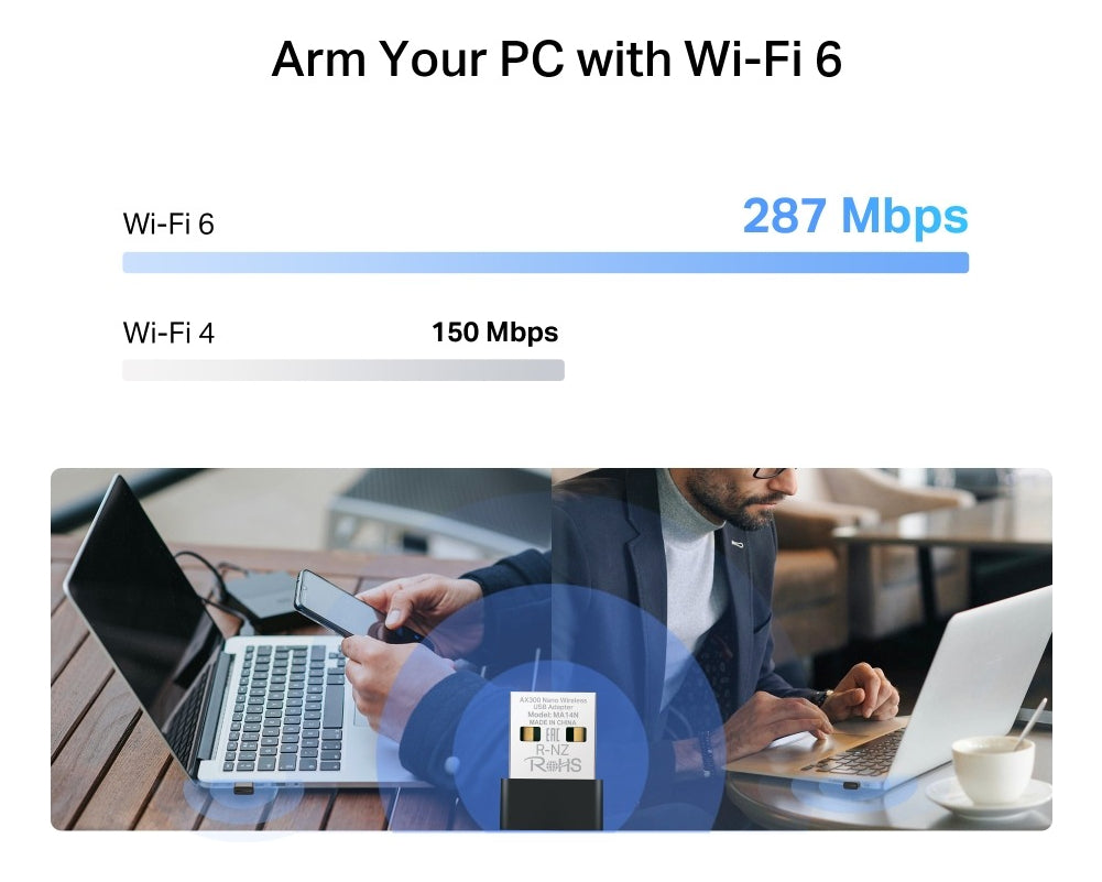 Adaptador Ax300 Inalámbrico Usb Wifi 6 Mu-mimo Ma14n