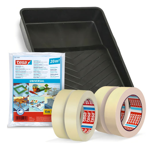 Kit Pintor 4 Cintas De Enmascarar Plástico Protector Bandeja