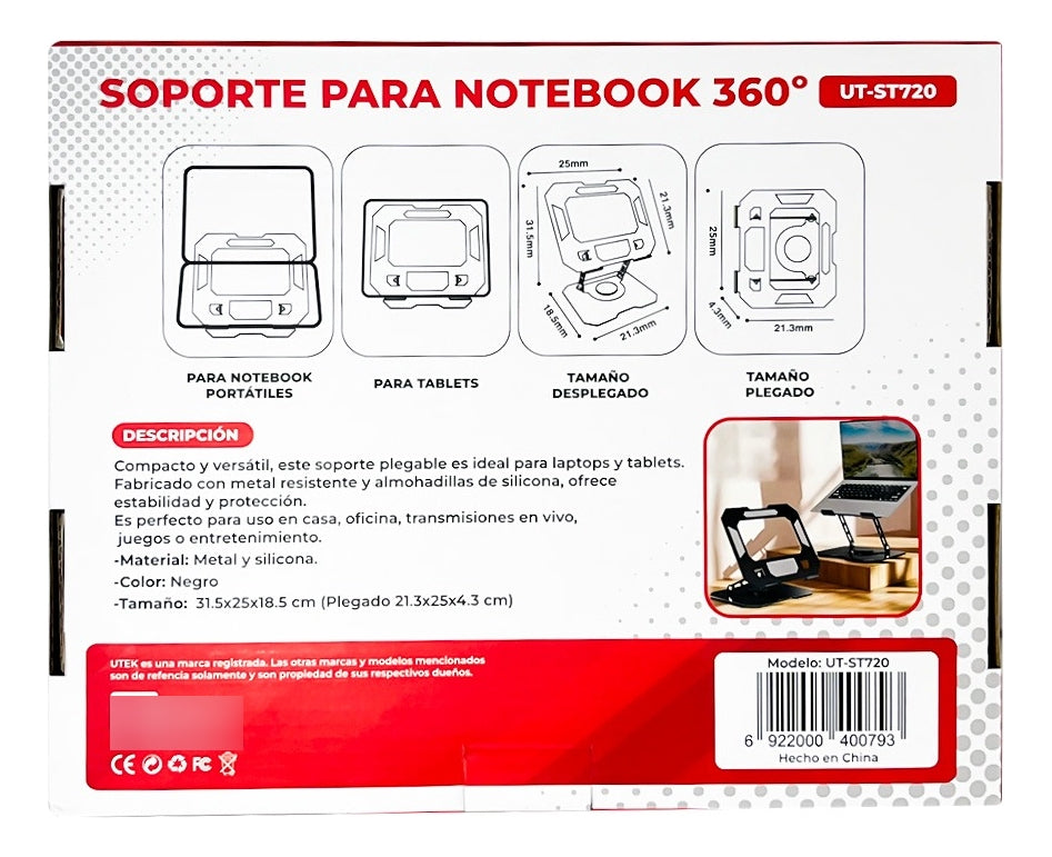 Soporte Notebook Metálico 360° Ajustable Plegable 10 A 17