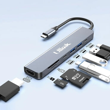 Hub Usb Tipo C 7 En 1 Ulink Con 4k Y Lector Sd En Gris Oscuro
