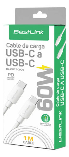 Cable Carga Rápida Y Datos Usb-c A Usb-c 1m Bestlink 60w Pd Blanco