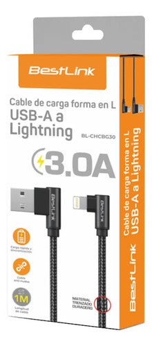 Cable Carga Y Datos Usb-a A Lightning 3.0a Trenzado En L 1m Negro