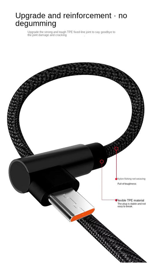 Cable Usb C Tipo C 90 Grados Carga Rápida 120 W Forma L 3mt