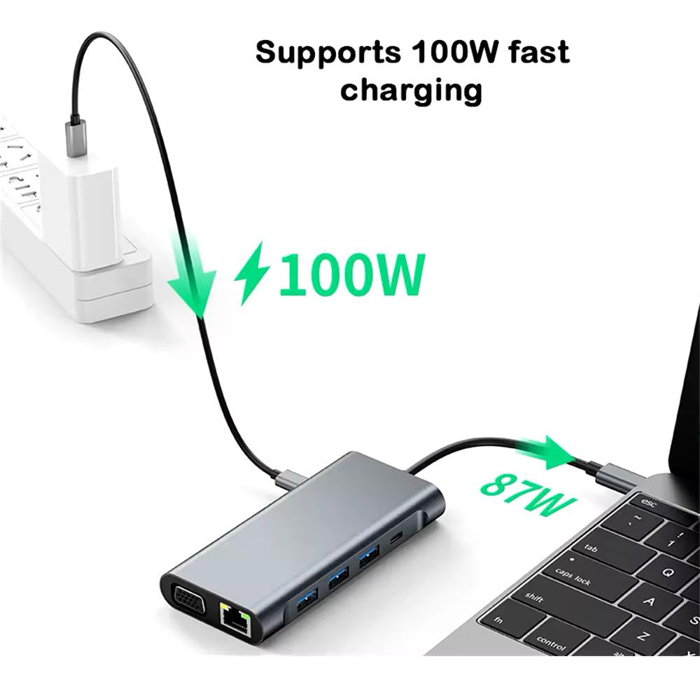 Adaptador Tipo C 11 En 1 Rj45 Hdtv Usb 3.0 Usb C Jack Sd