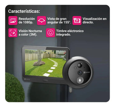Timbre Mirilla Wifi Ezviz Hp4 Graba Contestas Desde App. Color Negro