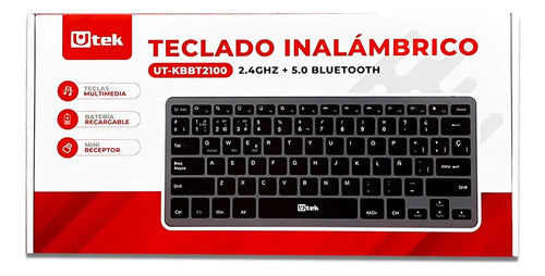 Teclado Inalámbrico Bluetooth Recargable 2,4ghz Y Usb Negro Español Latinoamérica