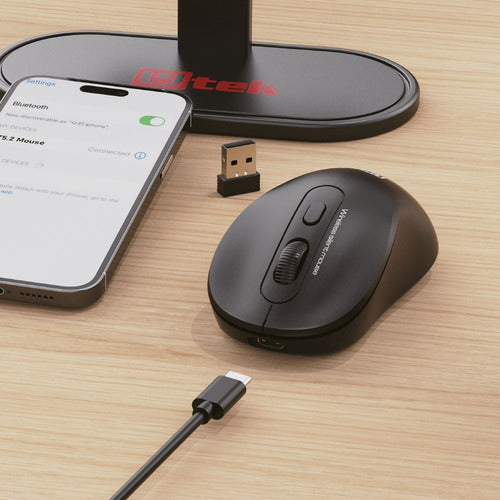 Mouse Inalámbrico Recargable Usb C Bluetooth Silencioso Utek Negro