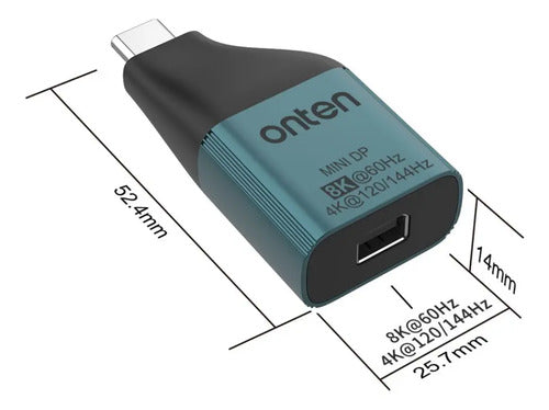 Conversor Onten Usb-c Mini Displayport 8k 60hz Otn-uc103m Azul Petróleo