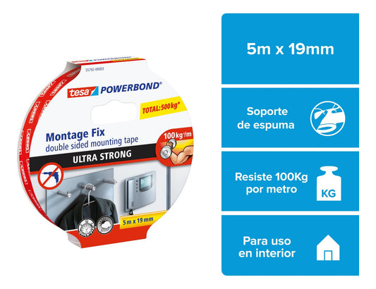 Cinta Doble Contacto Montaje 5mt X 19mm Ultra Fuerte Tesa