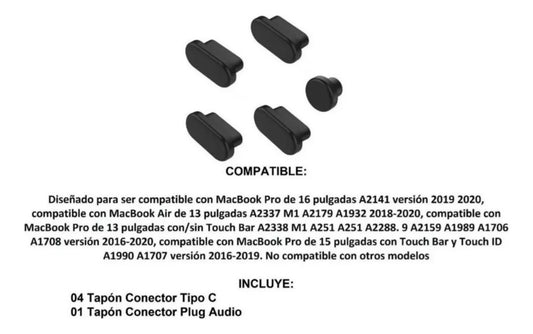 Tapon Silicona Antipolvo 5 Pzs Para Notebook Macbook Negro