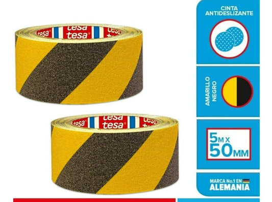 Pack X 2 Cinta Antideslizante Negra Amarilla 15m X 50mm Tesa