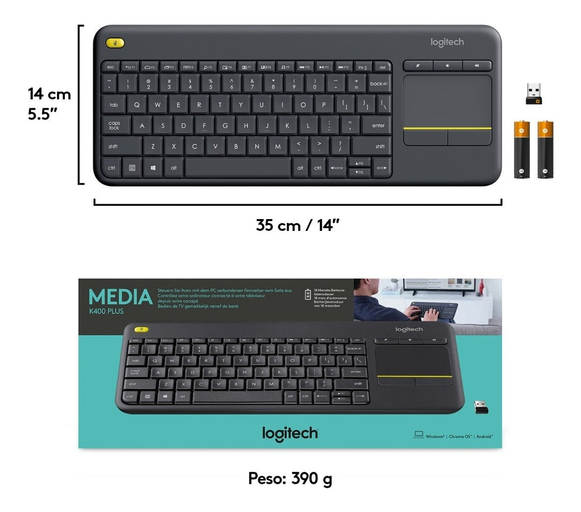 Teclado Inalámbrico Con Touchpad Logitech K400 Plus