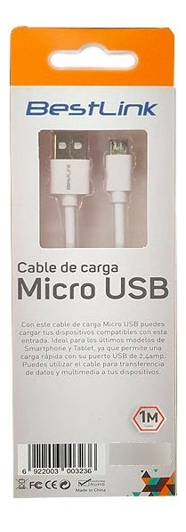 Cable Datos Carga Rápida Usb A Micro Usb 1 Metro Blanco