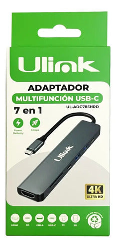 Hub Usb Tipo C 7 En 1 Ulink Con 4k Y Lector Sd En Gris Oscuro