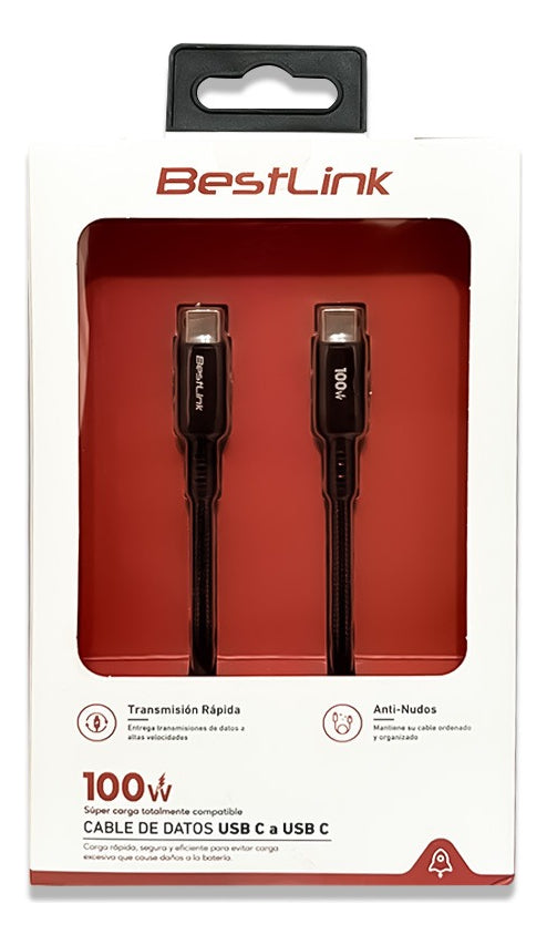 Cable Usb Tipo C Carga Rápida 100w Anti Nudos 120cm Bestlink