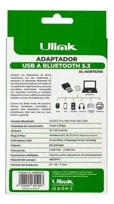 Adaptador Usb Bluetooth 5.3 Ulink Ul-adbt5300 Pc 3mbps