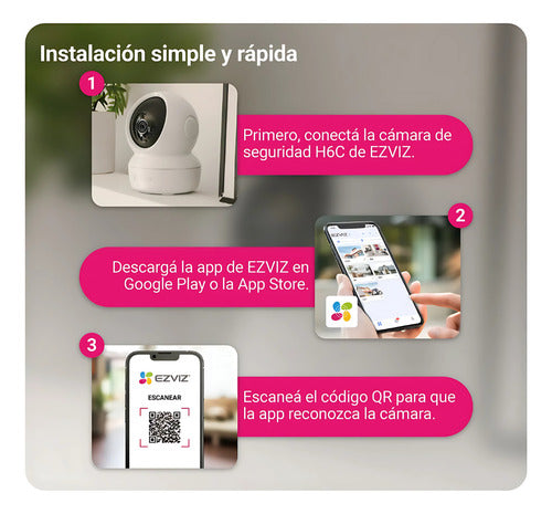 Pack 3x2 Cámaras Seguridad Wifi H6c Pro 2k Interior Ezviz Blanco