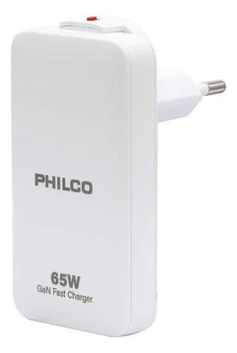 Cargador Super Rápido Pared Plano Tipo C Usb A 65w Philco Blanco