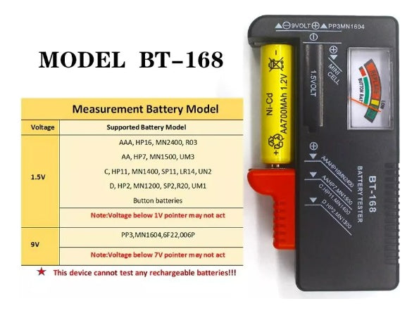 Tester Probador Pila Bateria Aa Aaa Varios Tamaños Hasta 9v