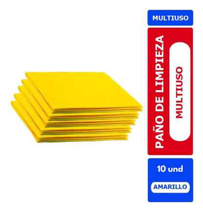 Paño Multiuso Aseo 38x38cm Amarillo 10 Unidades Absorbente