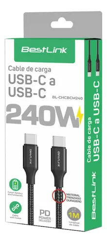 Cable Usb-c A Usb-c 240w Trenzado 1 Metro Carga Rápida Negro