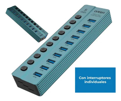 Hub 10 Puertos Usb 3.0 Con Switch Otn-5308 Onten Gris Oscuro