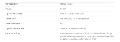 Cortina Roller Lino Blackout 1,35x2,5mts Impermeable Volgen