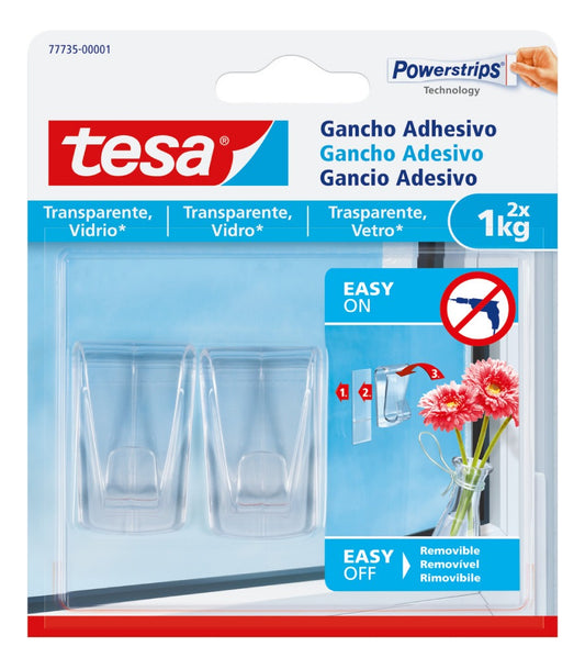 Pack X 2 Gancho Adhesivo Superficies Transparentes Tesa