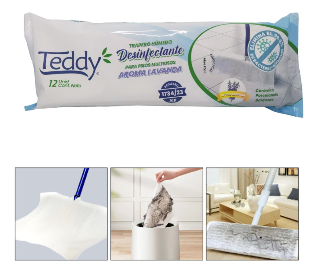 Trapero Húmedo Desinfectante Teddy Lavanda 12 Unidades