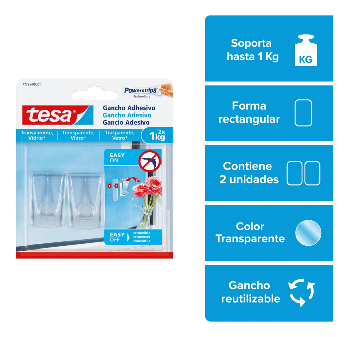 Pack X 2 Gancho Adhesivo Superficies Transparentes Tesa