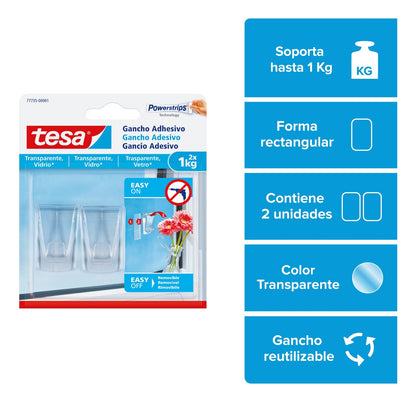 Pack X 2 Gancho Adhesivo Superficies Transparentes Tesa