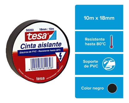 Pack 5unidades Cinta Aislante Tesa 10mt X 18mm Negra