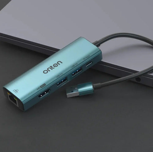 Hub Adaptador Onten Usb-c A Hdmi Y Usb 3.0 5 En 1 Otn-us125 Azul Petróleo