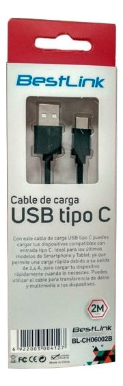 Cable Carga Rápida Usb Tipo C 2 Metro Bl-ch6002b