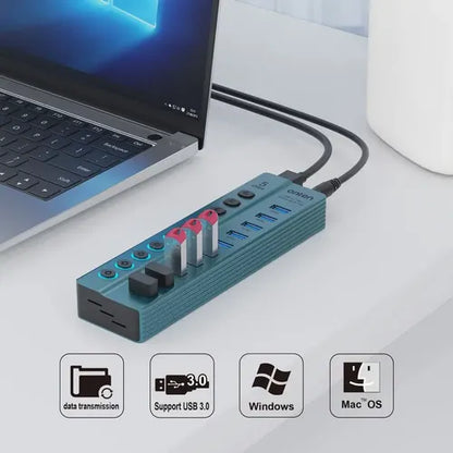 Hub 10 Puertos Usb 3.0 Con Switch Otn-5308 Onten Gris Oscuro