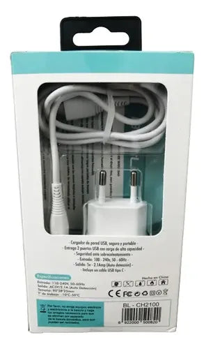 Cargador Cable Dual Usb A Tipo C Usb C 2.1 Amp Certificado Blanco