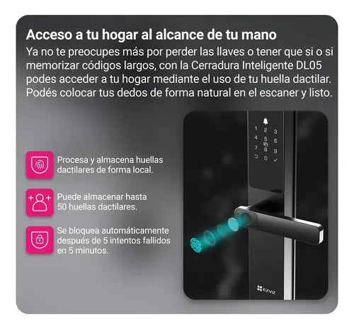 Ezviz Cs-dl05 Cerradura Inteligente Con Huella Dactilar Color Gris Black