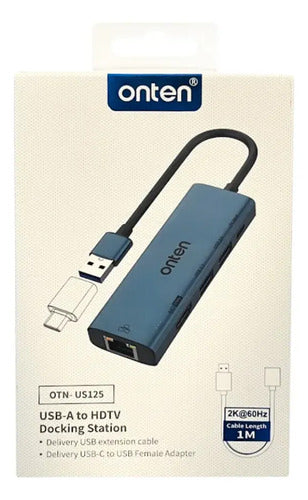 Hub Adaptador Onten Usb-c A Hdmi Y Usb 3.0 5 En 1 Otn-us125 Azul Petróleo