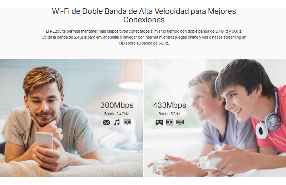Extensor Cobertura Wifi 5 Ac750 Tplink Doble Banda Re205