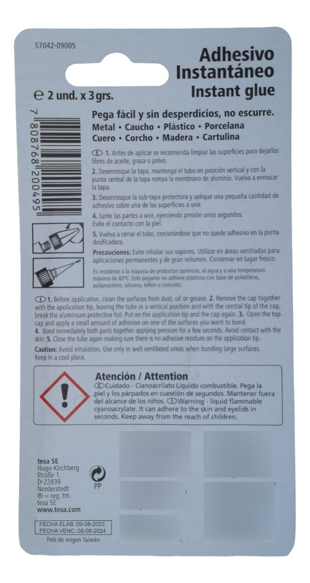 Gel Adhesivo Instantáneo 2 Unidades De 3gr Tesa